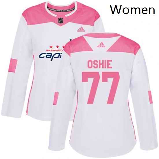 Womens Adidas Washington Capitals 77 TJ Oshie Authentic WhitePink Fashion NHL Jersey